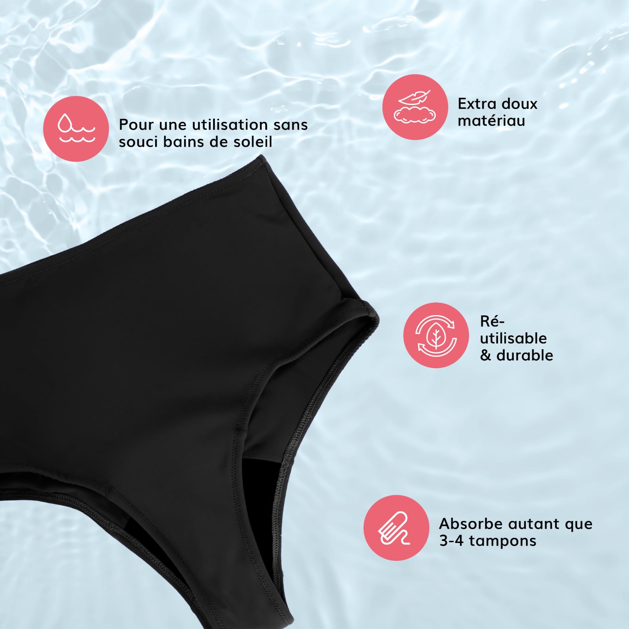 MYLILY Bas de Maillot de Bain Menstruel Taille Haute Effet Ventre Plat pour Femmes & Filles | Piscine & Mer | 3-4 Tampons, Anti-Fuite, Neutre Odeur, Oeko-TEX