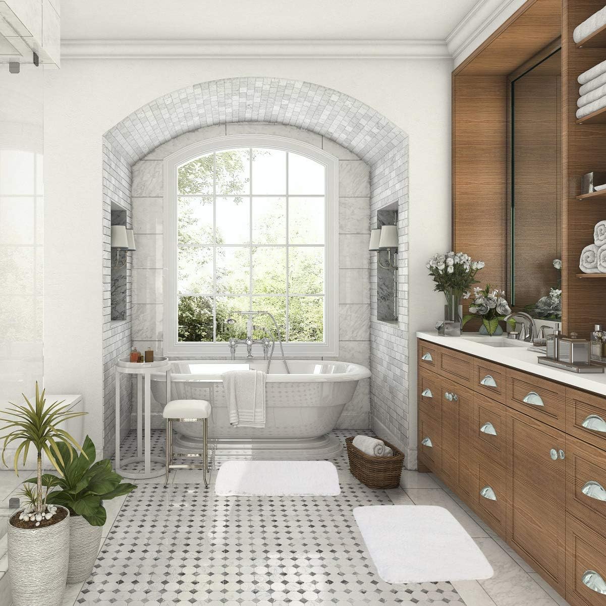 Walensee Shaggy 2 Piece Bath Rug Set (20 x 32, White) - Machine Washable, Absorbent, Non-Slip Plush Mats for Bathroom Shower