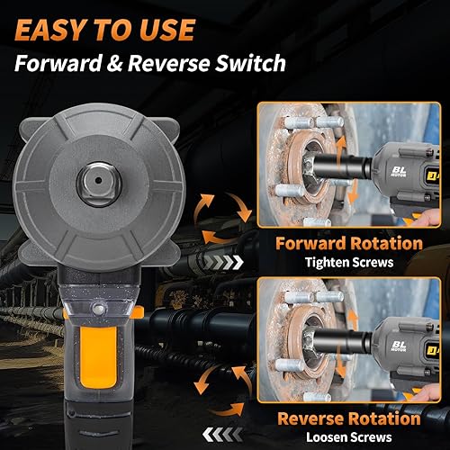 Miniatura 4 de Llave de impacto de 1500 Nm, pistola de impacto inalámbrica de 12 pulgada 1107 pies-libras con 2 baterías de 4.0 Ah, destornillador de impacto de