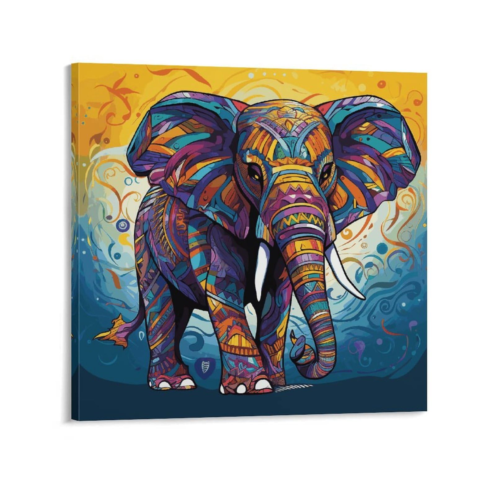 KLOPH Colorful Elephant Canvas Wall Art for Living Room 08x8inch Modern Artwork Painting for Bathroom Hanging Canvas Prints Aesthetic Wallart for Bedroom Kitchen Office Wall Decor