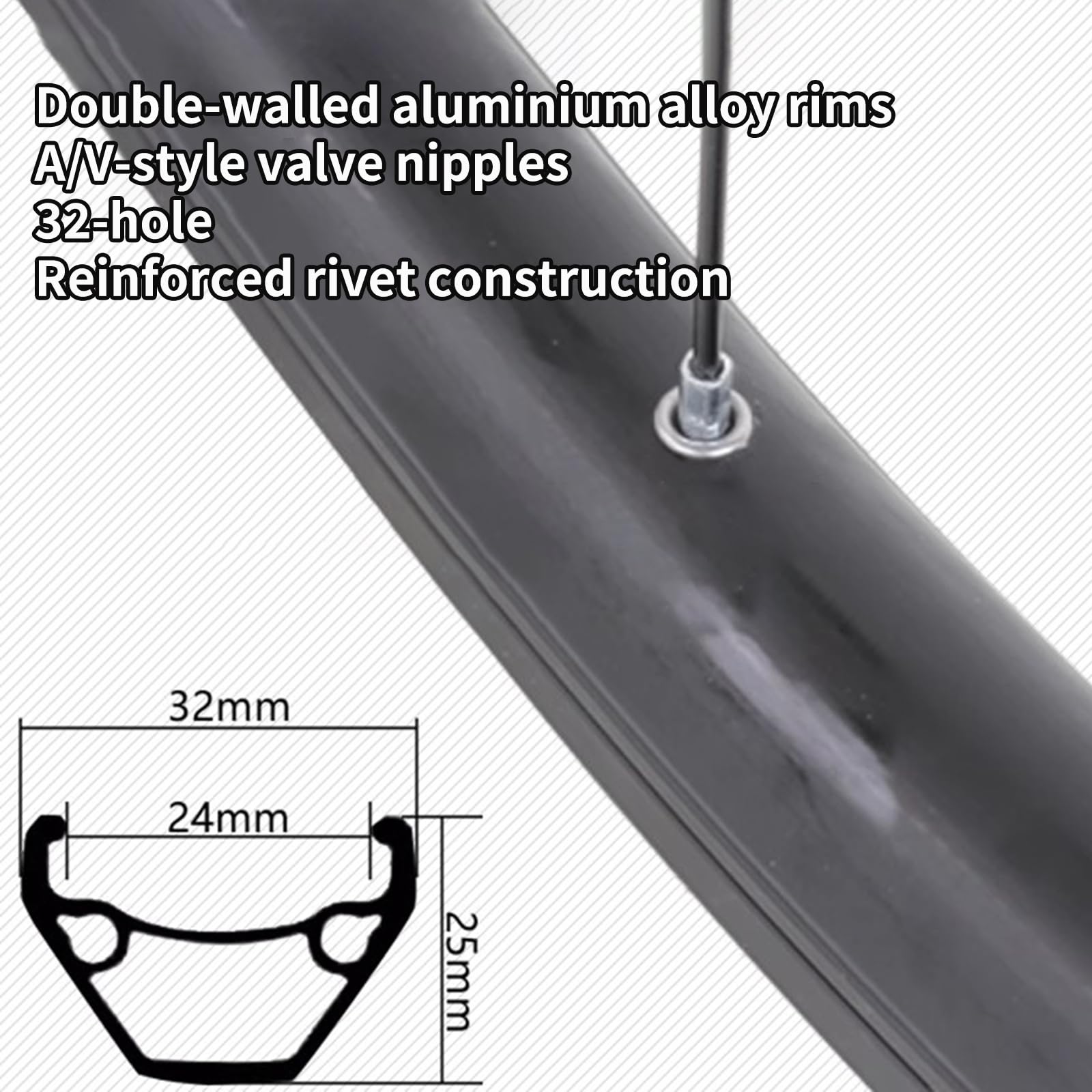 24/26/27,5/29" MTB zestaw kół jezdnych z osią wtykową (110 x 15 mm / 142 x 12 mm), aluminiowa dwuwarstwowa felga, 32 otwory, piasta hamulca tarczowego do kaset od 8 do 12 rzędów