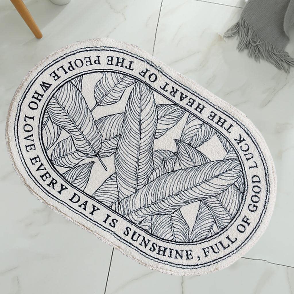 Lot de 5 tapis de salle de bain absorbants d'eau - Tapis de bain ovale - Motif feuille - 40 x 60 cm
