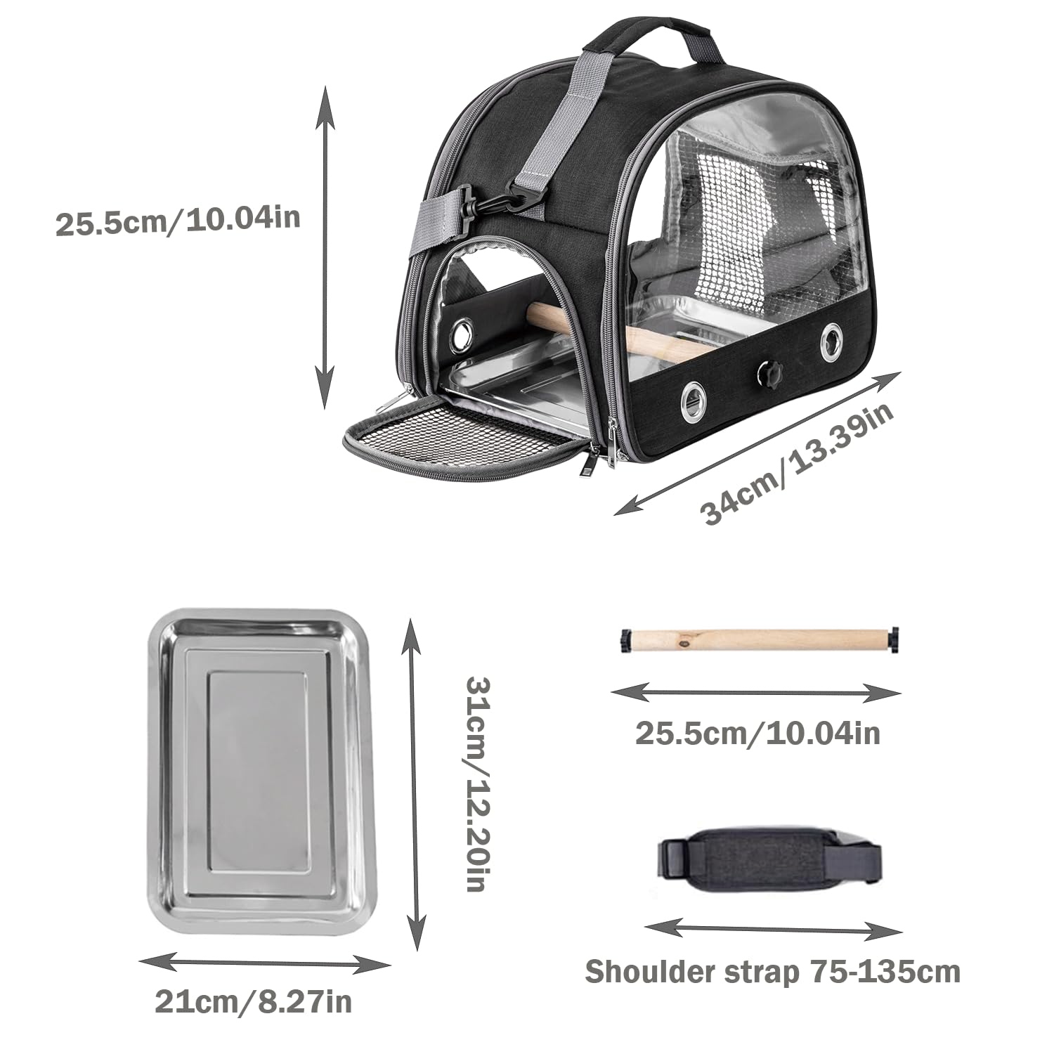 Jaula De Viaje para Pájaros con Percha Y Bandeja, Bolsa De Transporte para Pájaros, Transportador Portátil para, Bolsa De Viaje para Loros, para Periquitos y Loros Pequeños, Negro