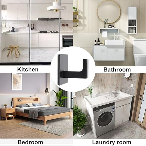 Miniatura 6 de Gancho para toallas de baño, paquete de 10 ganchos cuadrados autoadhesivos, resistente sin perforaciones, gancho de acero inoxidable resistente para