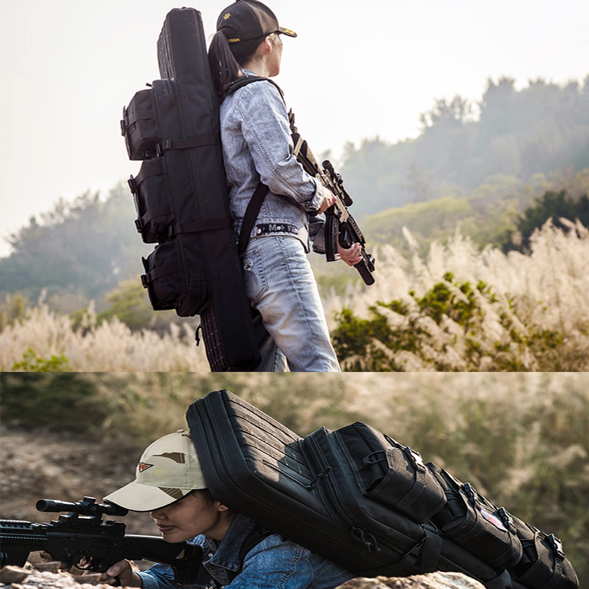 Estuche de Escopeta Doble, Bolsa de Escopeta, Estuche de Rifle, Estuche de Pistola táctica Multifuncional, Estuche de Pistola Airsoft con Correa para el Hombro (