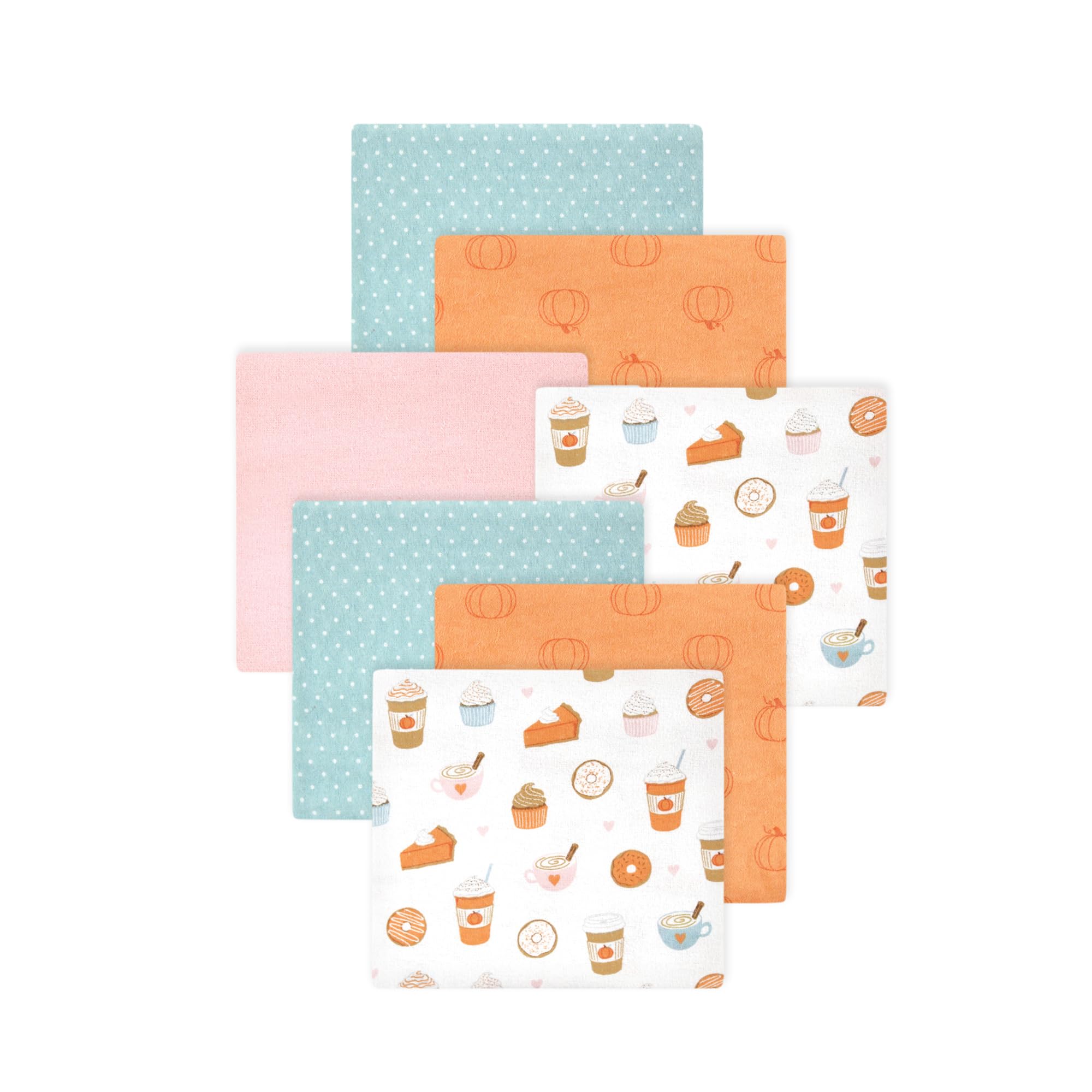 Little Treasure Hudson Baby Cotton Poly Flannel Receiving Blankets Multipack, Orange Pumpkin Spice, 30x30 inches