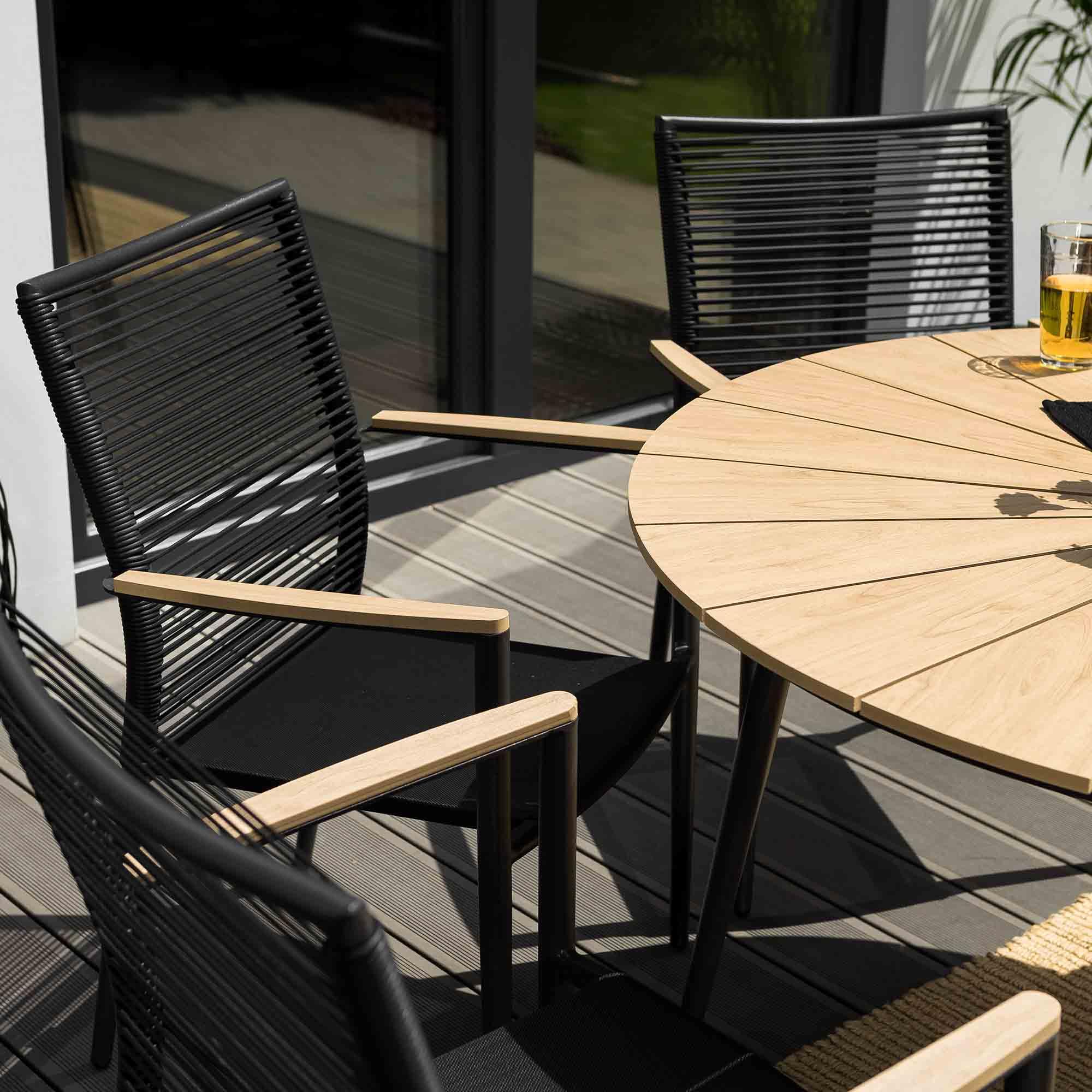 di volio Gartentisch Palermo ø 120 cm, rund - Gartentisch - wetterfest & langlebig, aus Aluminium, Holzoptik (Beige)