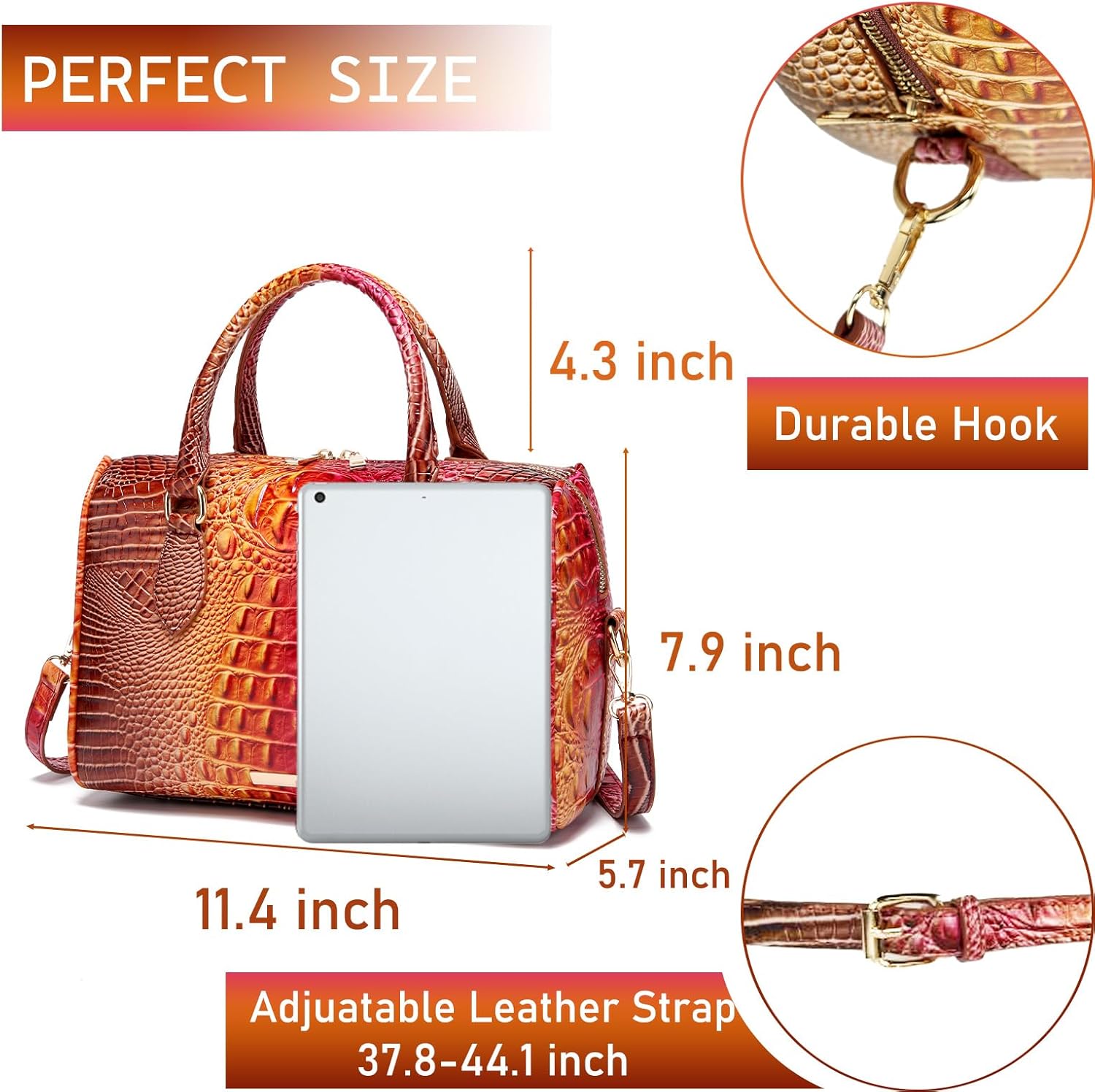 Top-Handle Crocodile Purses For Women Crossbody Leather Bags Trendy Large Capacity Tote with Shoulder Strap - Image 3