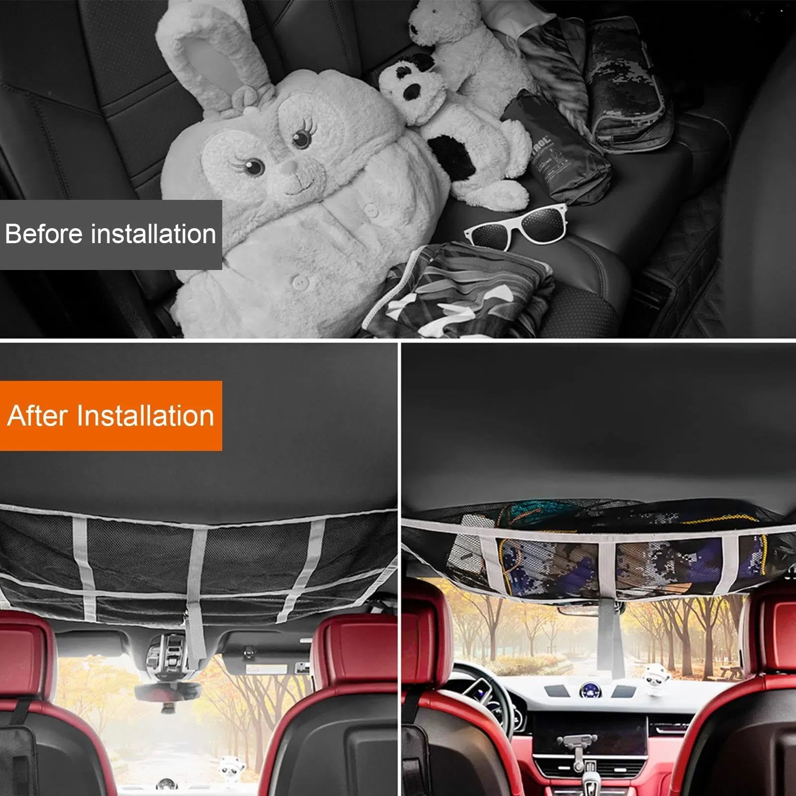 Doppellagiges Auto-Decken-Aufbewahrungsnetz Tasche Für Das Autodach Innenraum-Frachtnetz Atmungsaktive Netztasche Aufräumen des Innenraumzubehörs Autositz Ablagenetz(A Khaki L)