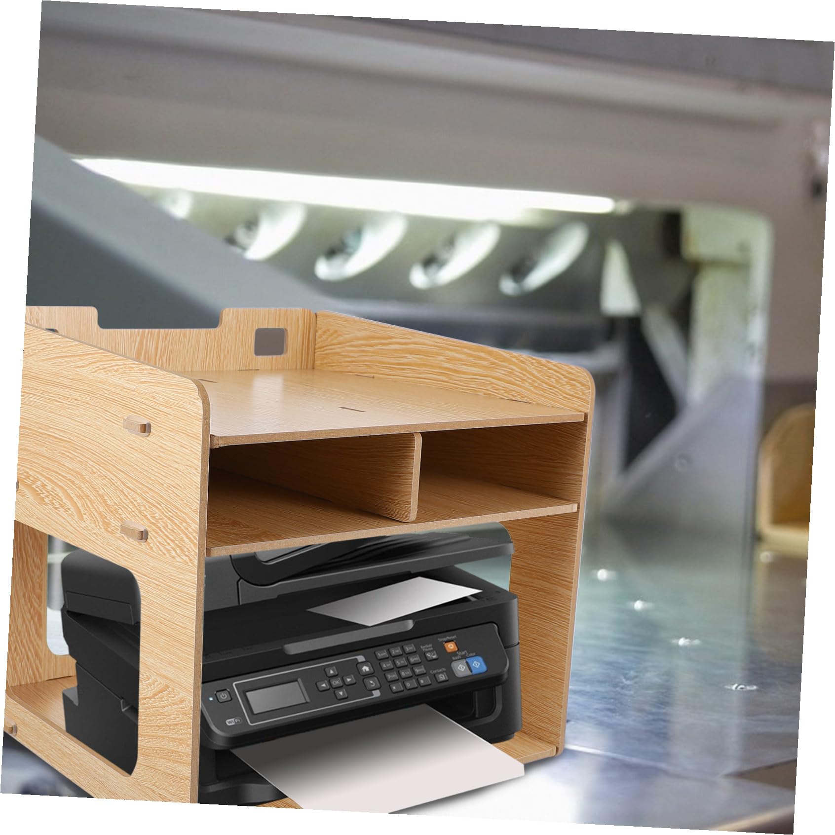 Homoyoyo Supporto Stampante da Tavolo in Legno Multi-layer per Organizzare Oggetti Ufficio