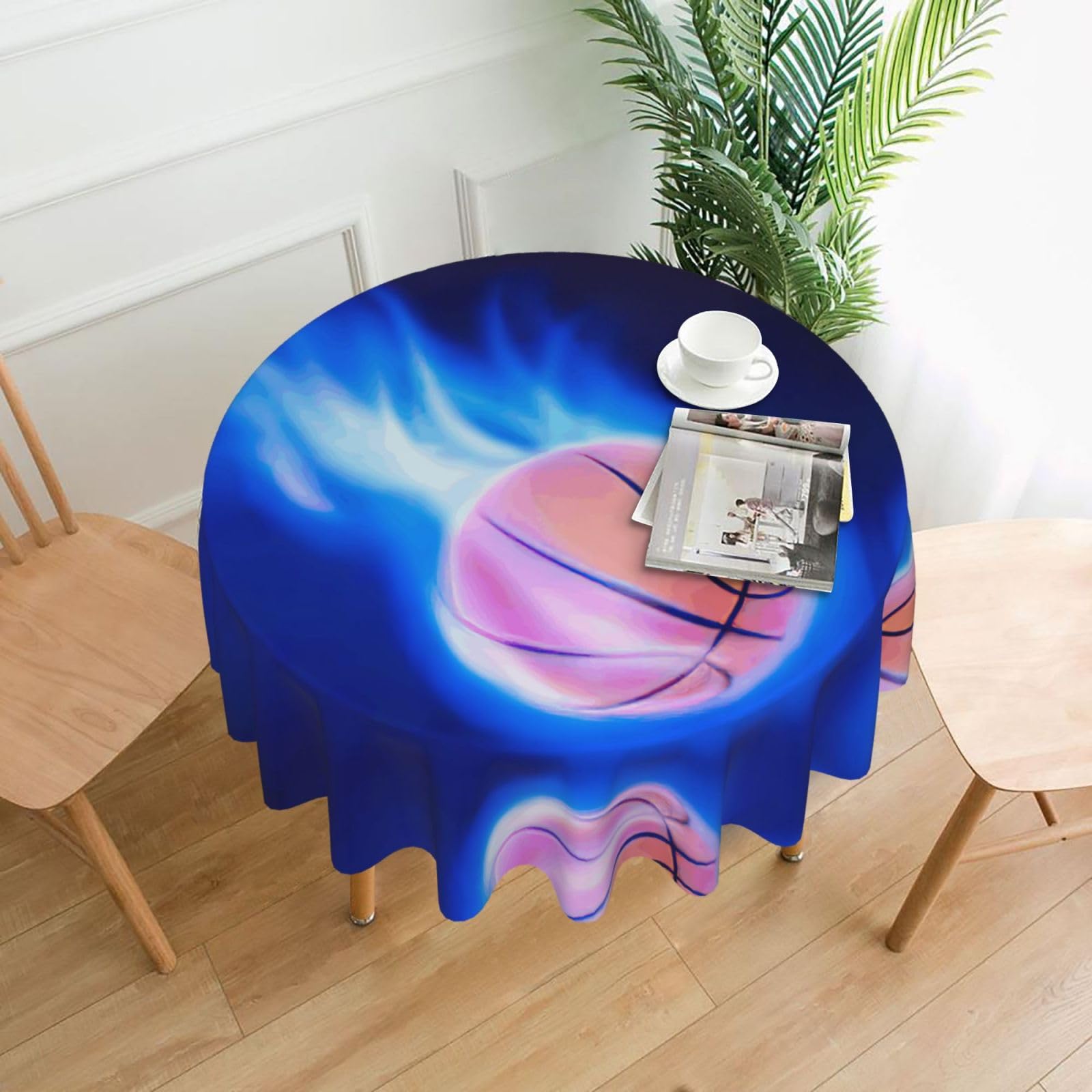 Zcmkjlg Basketball Ball Print Quick Ship Round Tablecloth 60in Polyester Washable Cover for Dining Room