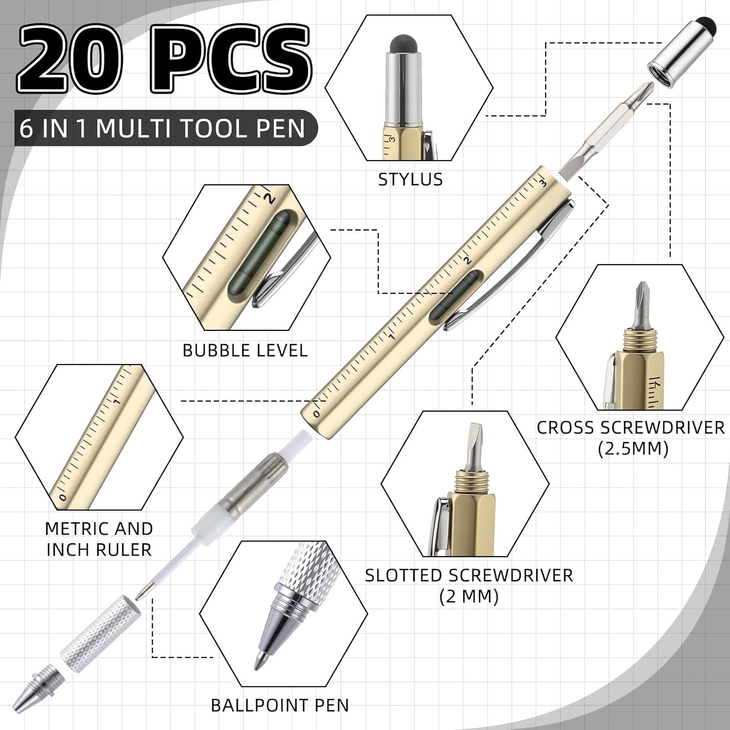 AmazingSpark 20 Sets Employee Multi-tool Gifts:Multi Tool Pen with Motivational Quote Boxes Bulk Appreciation Gifts for Adult Men Dad Husband Father's Day Birthday (Colorful,Black Box)