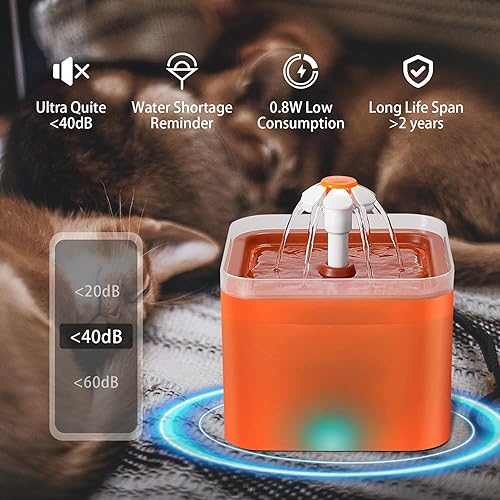Miniatura 4 de Fuente de agua automática para gatos con luz LED de 67 onzas24 l de flujo silencioso para mascotas para gatos perros pequeños otras mascotas Azul,