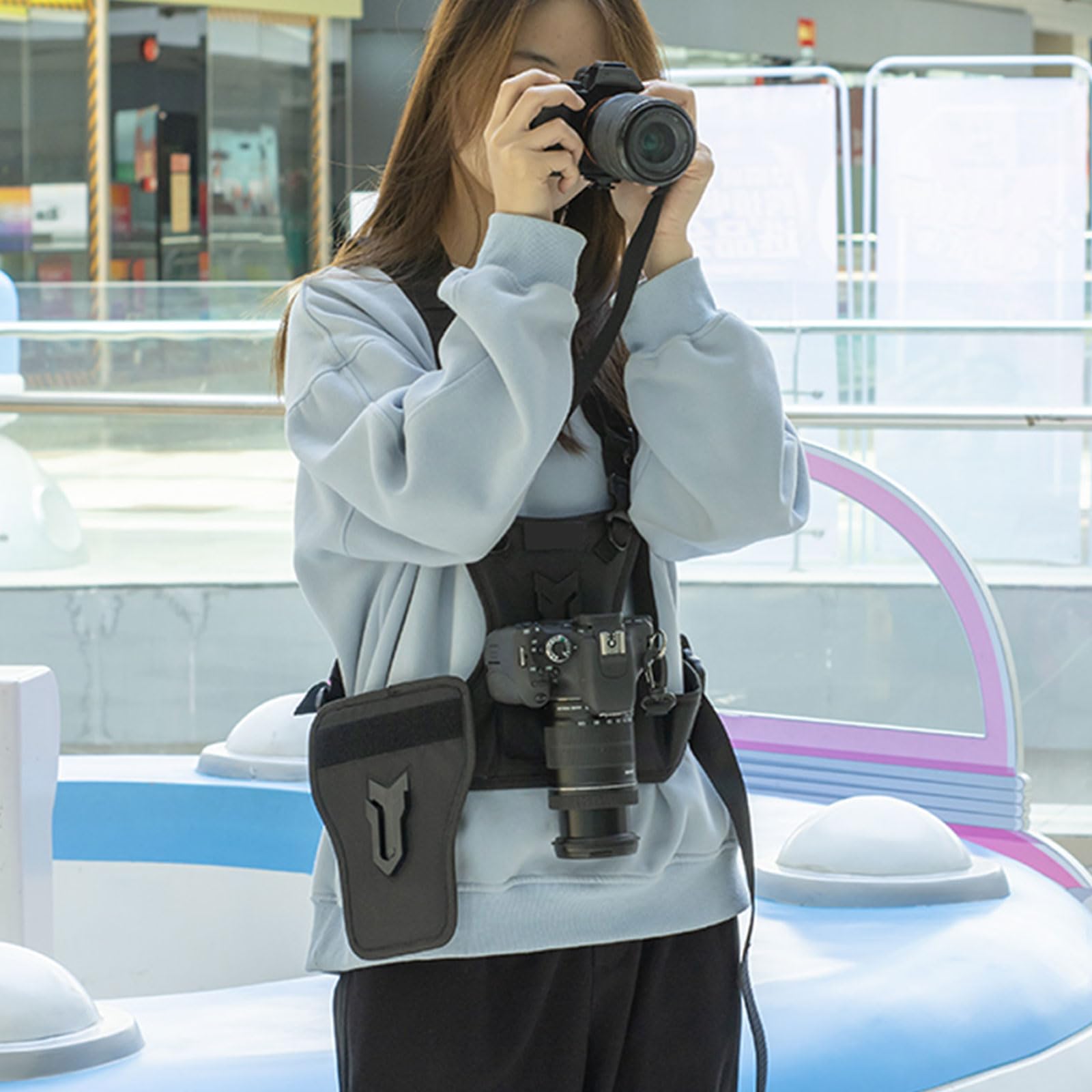 Double bandoulière réglable pour appareil photo reflex numérique avec nylon respirant et élastique