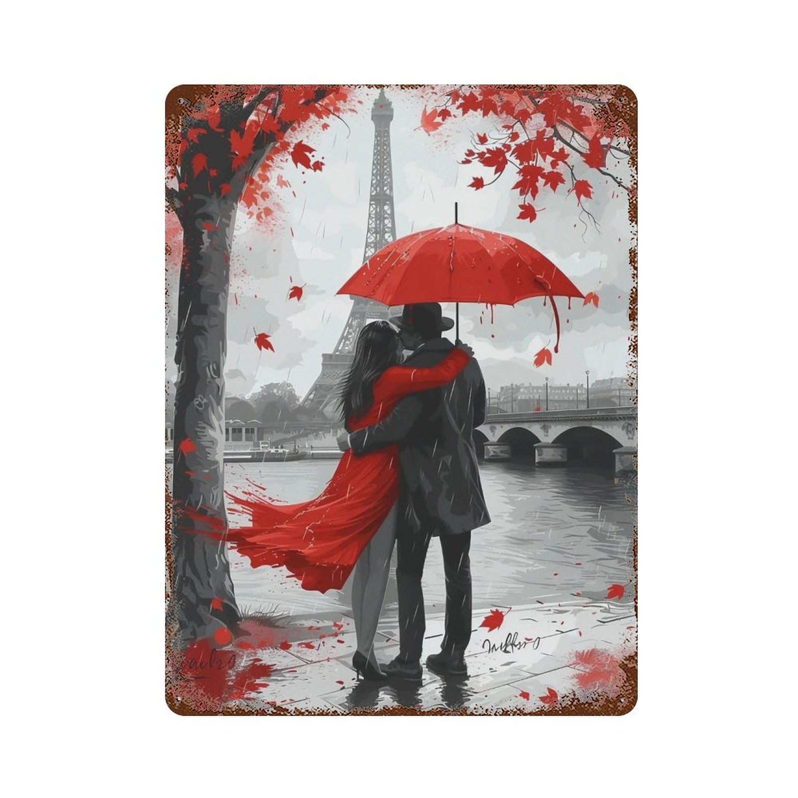 HDURYEYRYY Red Umbrella Romance in Paris 03 Wall Retro Iron Vintage Art Metal Tin Sign Poster Modern Home Cofffee Club Art Bar Shop Decor Style 40x30cm