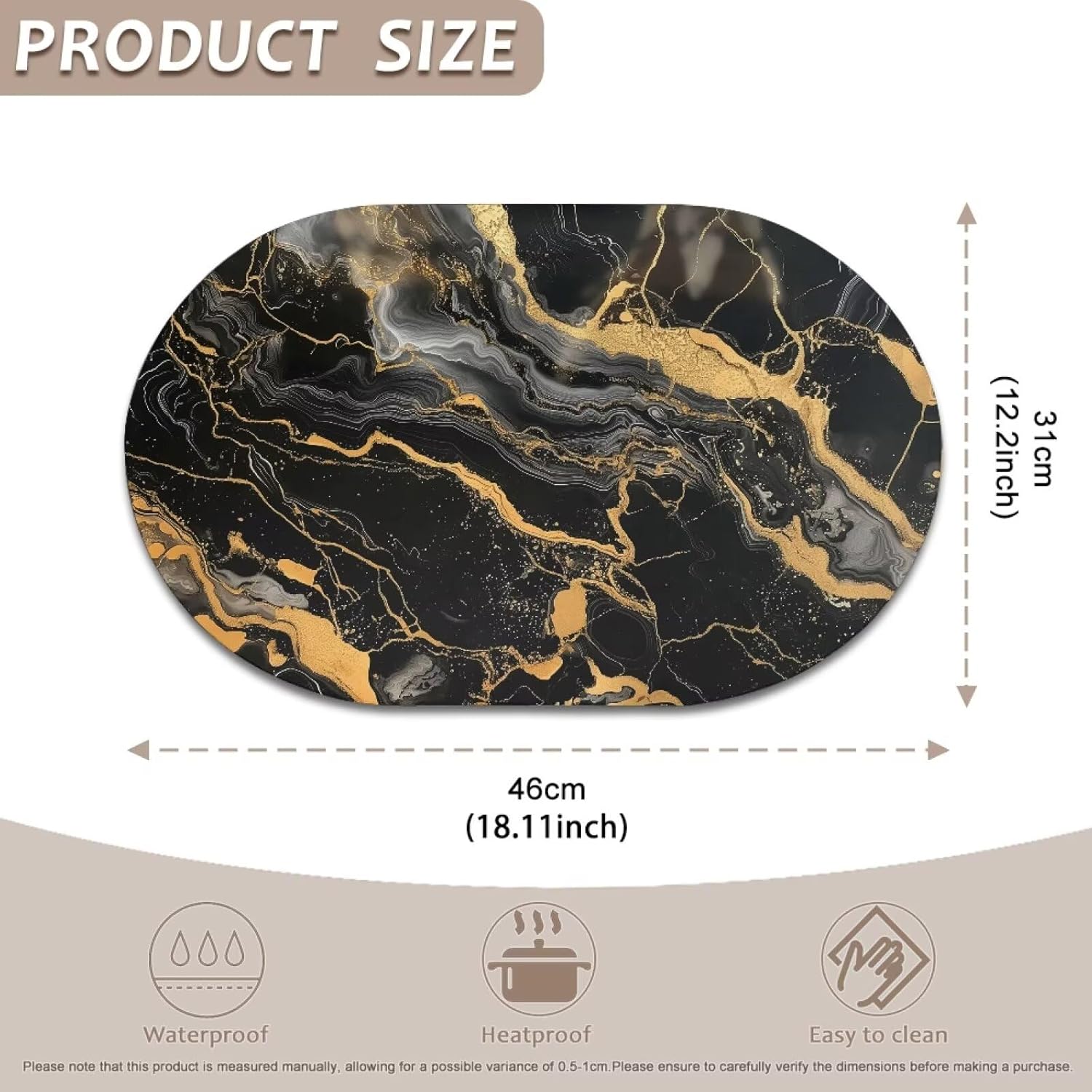 Black Marble Texture Table Placemats Set of 4 Washable Placemats for Dining Table Mats Heat Resistant Wipeable Washable Non-Slip Kitchen Table Decoration for Party Patio