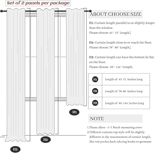 Miniatura 8 de Pitalk Cortinas de lino azul claro de 102 pulgadas de largo para sala de estar, juego de 2 paneles con ojales, cortinas de ventana semitransparentes