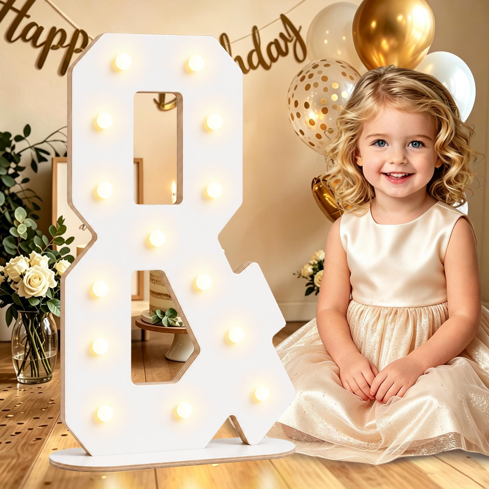 Large 44CM White Wooden Light Up Letters & for Birthday Party Decorations