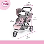 Bayer Design - Twin Dolls Pram Duo Grey Pink Butterfly - Double Stroller for Dolls, Sun Canopy, Security Belt - Dolls Up to 18” - Age 3+ - 39133AA