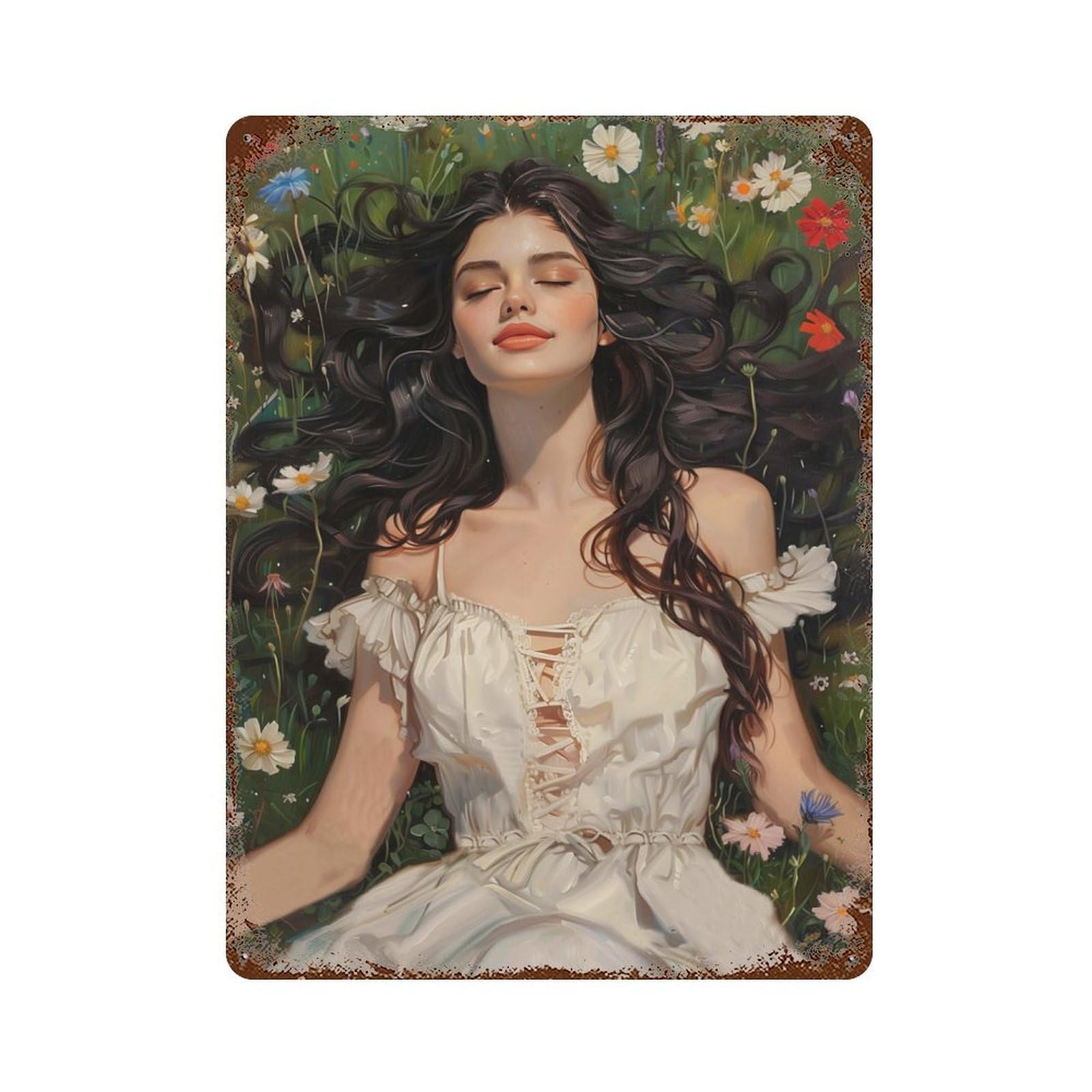 Woman With A Green Field 15.7"x11.8" Retro Metal Sign, Industrial Home Decor for Basement, Hobby Room And Garage Decor