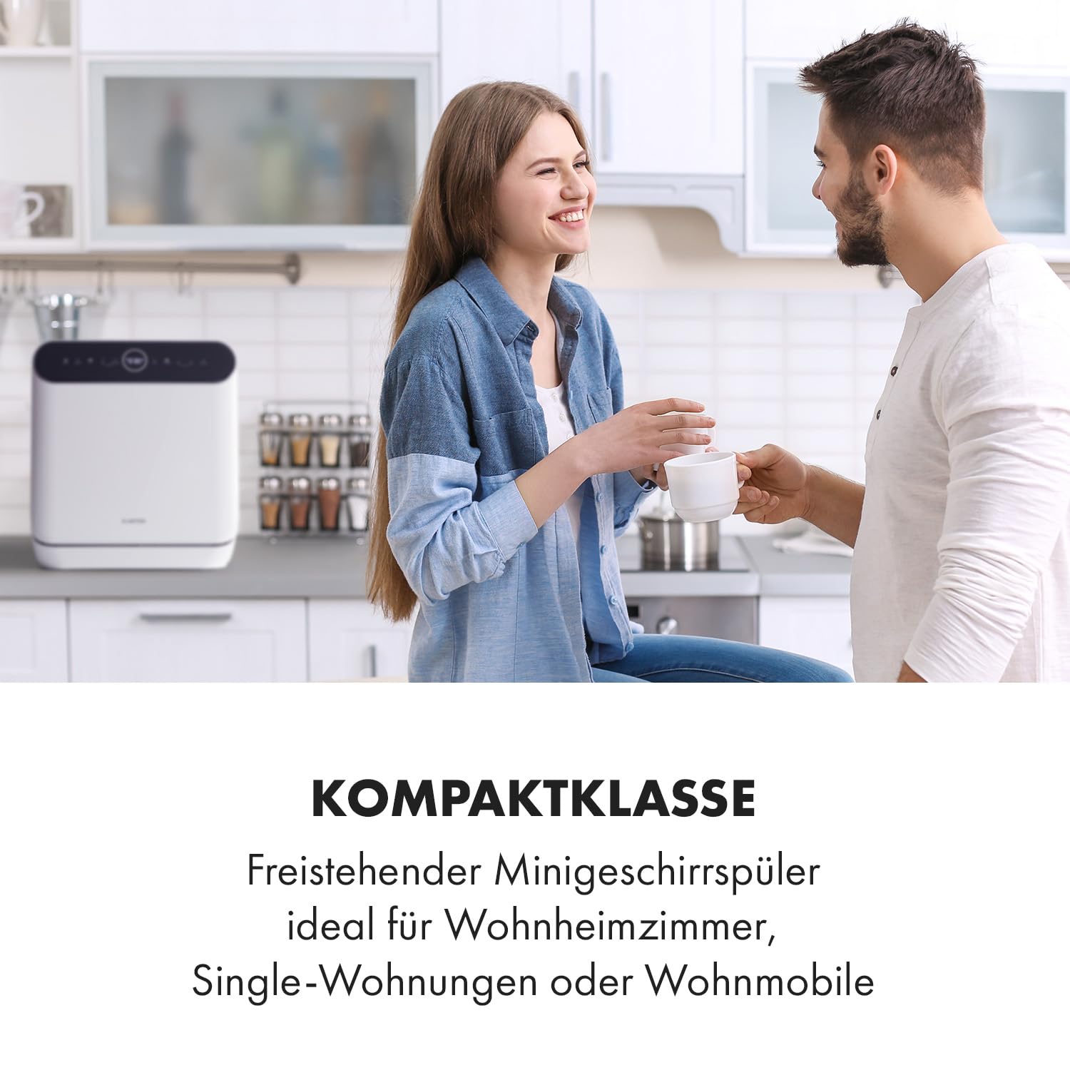 Klarstein Mini-Geschirrspüler Freistehend, 2 Maßgedecke, 6 Programme, Wassertank 6 L, Weiß