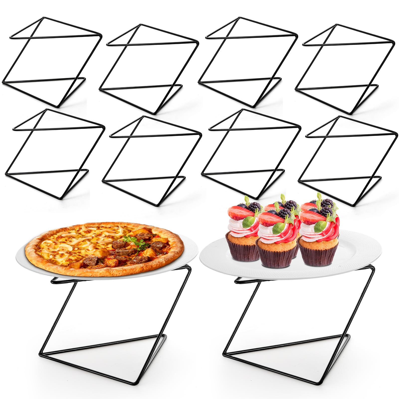 Wilzing 16-Piece Pizza Pan Riser Stand & Server Set - 8 Black Iron Stands + 8 Stainless Steel Spatulas - View #2