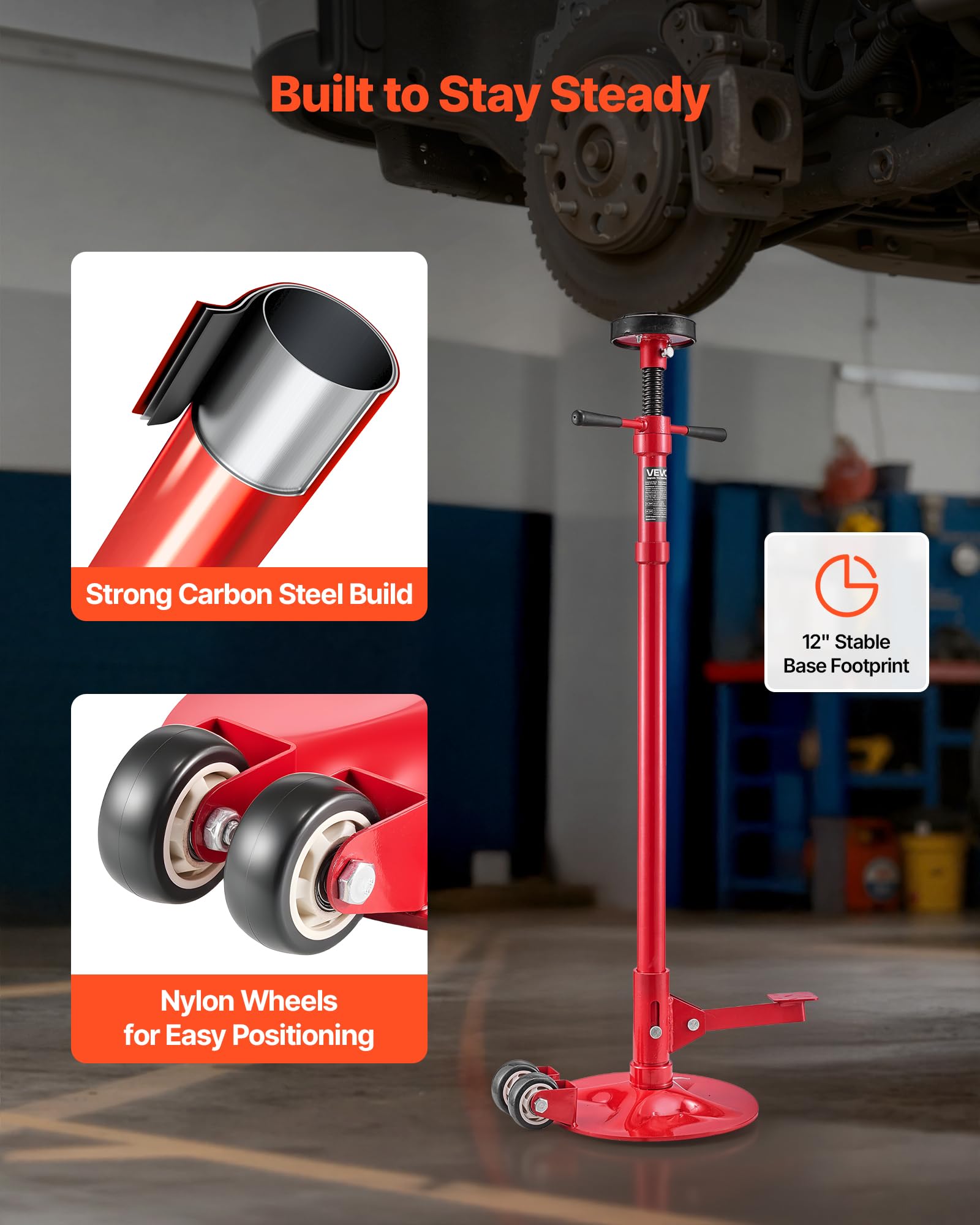 VEVOR Supporto per Fossa e Sottoponte Carico Max. 0,75 Tonnellate, Asta da Fossa Altezza Regolabile 132-203,2cm, Maniglia Girevole, Cuscinetti, Pedale, Riparazioni Manutenzione da Officina Garage