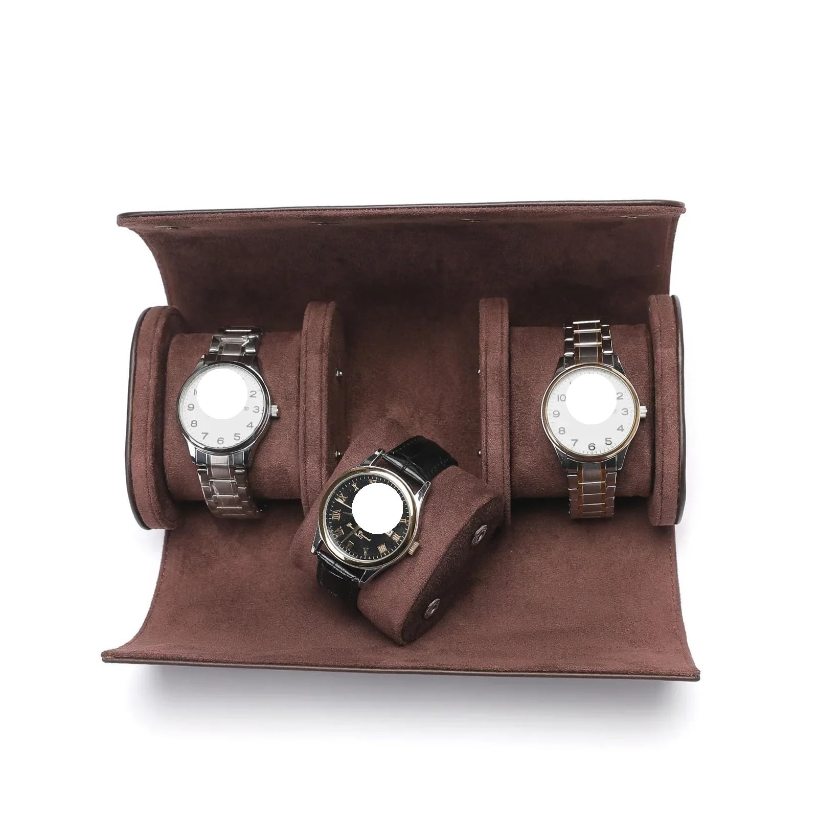 Scatola for Rotoli Di Orologi Da 2 Pezzi Per Orologi | Custodia in vera pelle con 1/2/3 slot(2 Dark Brown)