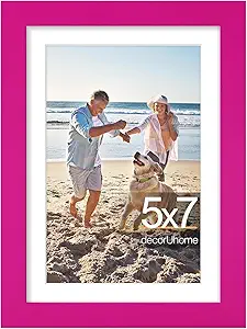 decorUhome 5x7 Picture Frame, Display Pictures 4x6 with Mat or 5x7 without Mat, Wall & Tabletop Display Photo Frame, Magenta, 1 Pack