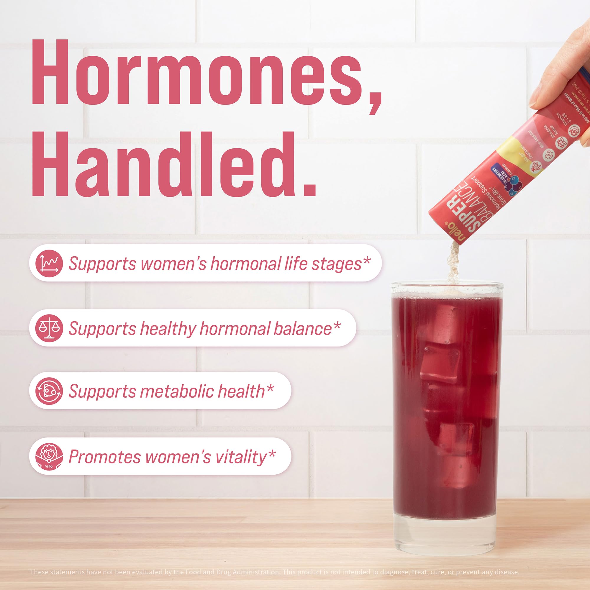 Nello Superbalance Hormonal Support Drink Mix, SRI-81 Shatavari, Myo-Inositol, Rhodiola Rosea, Vitamin C, Magnesium, Theobromine (20 Servings, Blueberry Acai) — Amazon image 2