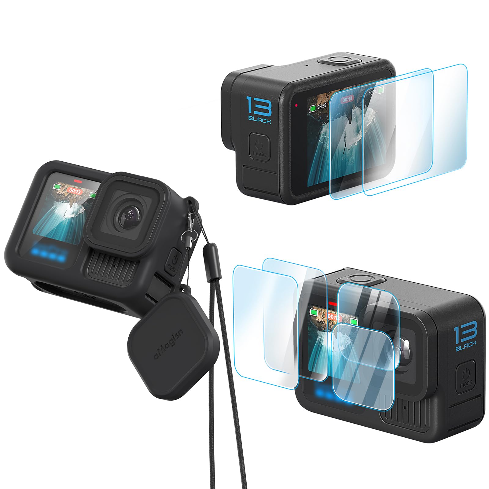 Aovee Silicone Protective Case Cover,Screen and Lens Protector for GoPro Hero 13 (Black)