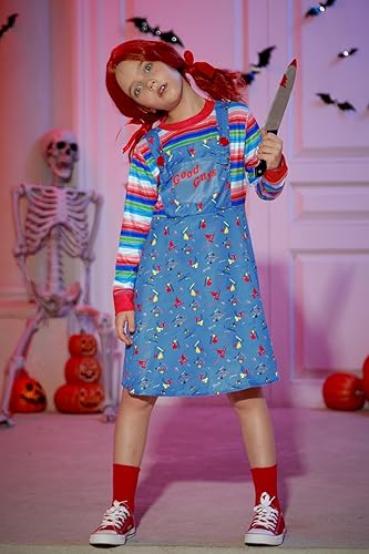 Miniatura 4 de BesserBay Vestido de ropa de dibujos animados azul para niñas de Halloween con rayas 2-12 años