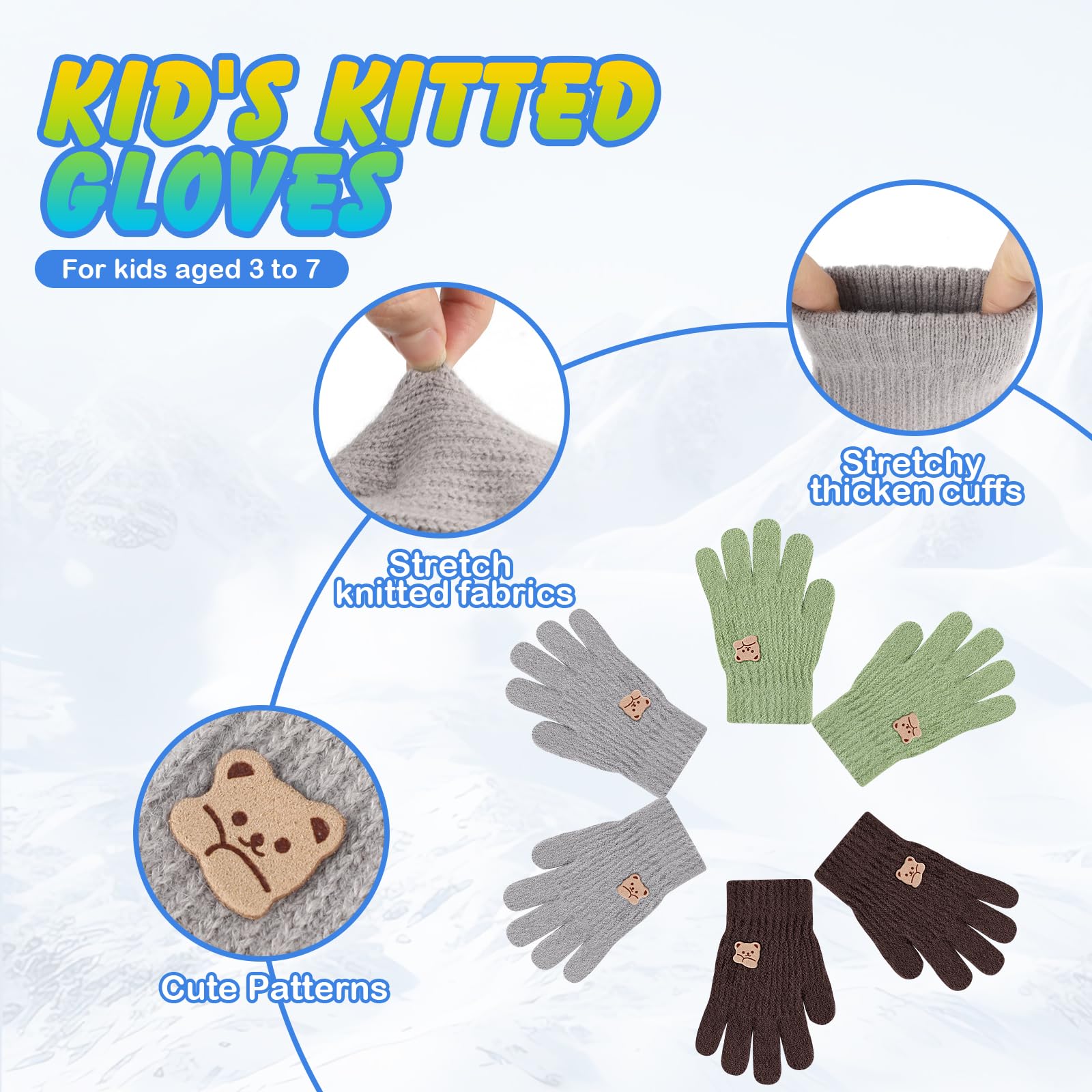 TAGVO Guantes de Punto Invierno Niño 3-7 Años Mitones Termicos Dedos Completos