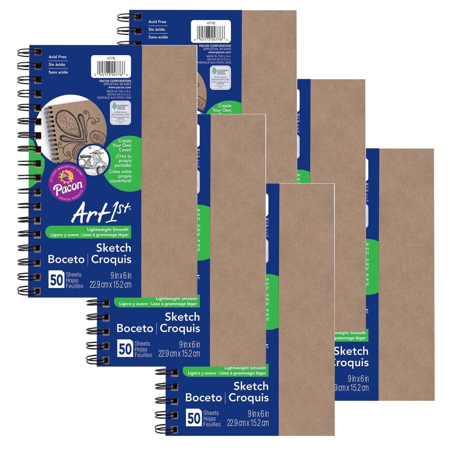 UCreate Create Your Own Cover Sketch Diary, Natural Chip Cover, 9" x 6", 50 Sheets, Pack of 6