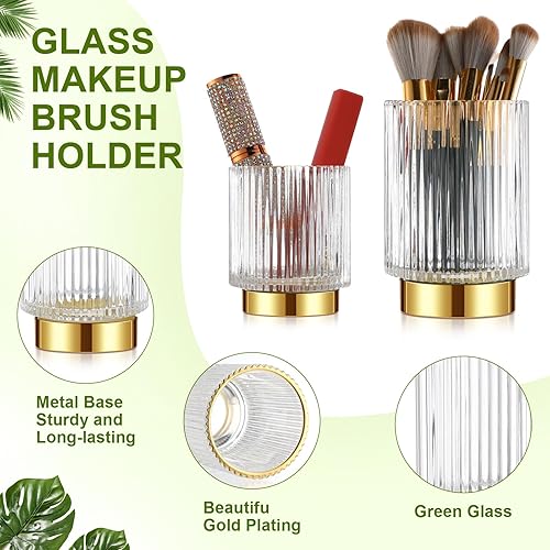 Miniatura 4 de Estuche organizador de maquillaje de 4 piezas con soporte para brochas de maquillaje de vidrio y organizador giratorio de 360 grados para el cuidado