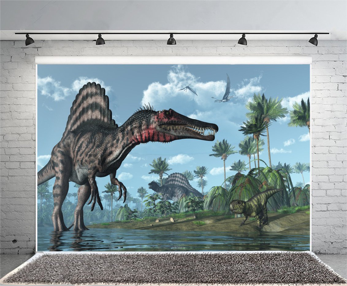 Amazon.com: Laeacco 2.1 x 1.5 公尺侏羅紀時期恐龍背景古老歷史熱帶雨林藍色天空雲自然背景3D 恐龍攝影背景: 電子