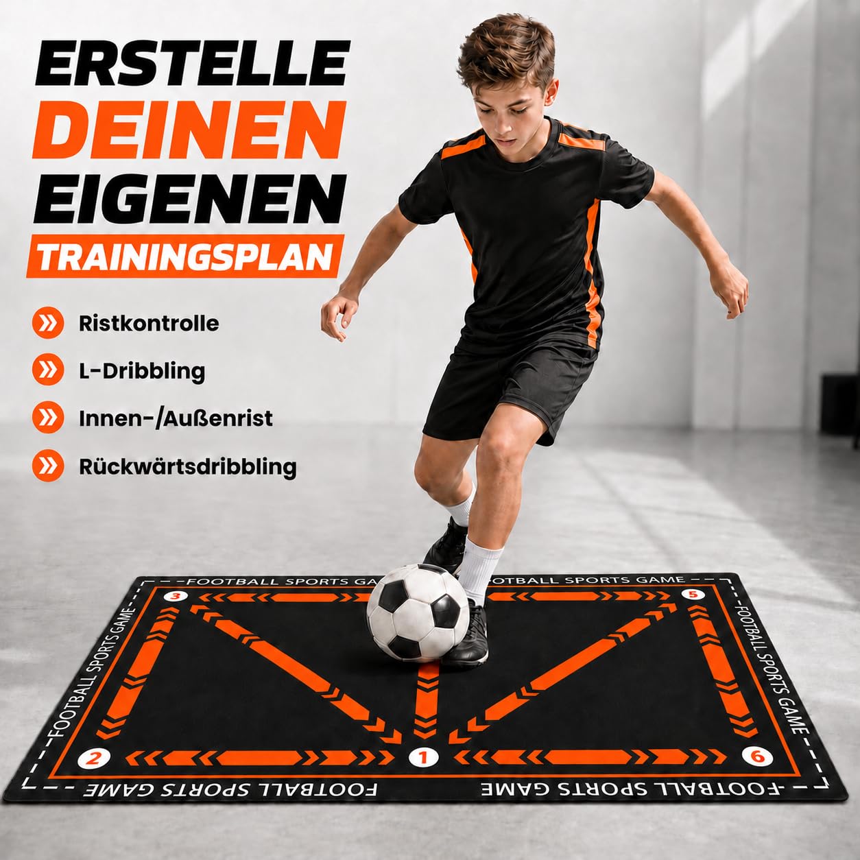 Kyto Sports Fußball Trainingsset für Kinder & Erwachsene – 5-teiliges Fußball Set mit Kickmatte, Solo Trainer, Koordinationsleiter, Markierungshütchen & Ballpumpe - Technik, Dribbling & Agility
