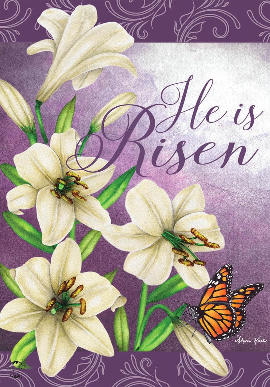 Briarwood Lane He Is Risen Lilies Easter Garden Flag