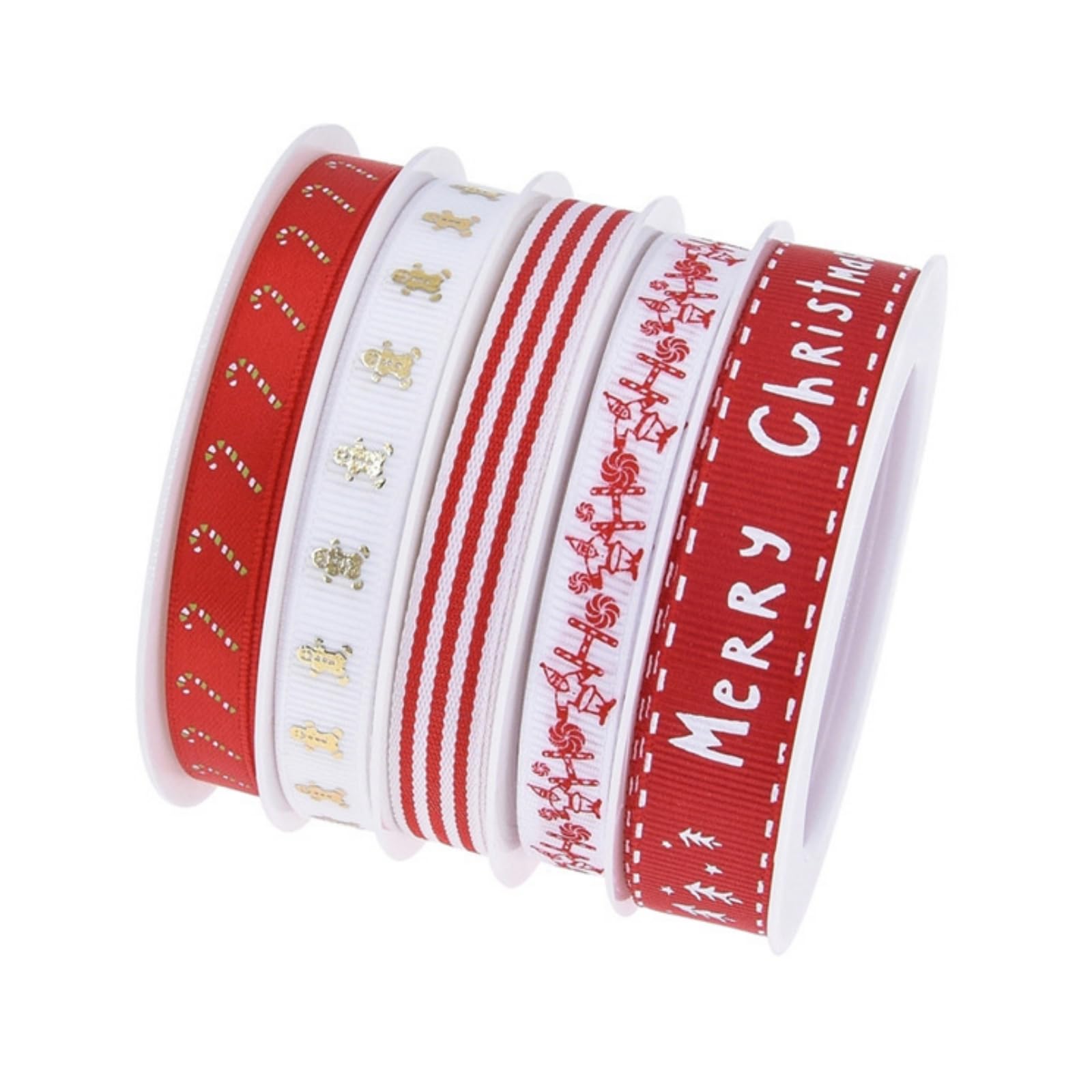 ankbrats 5 Rolls 5 Meters Christmas Ribbon, Merry Christmas Gingerbread Man Candy Gold Stamping Satin Ribbon