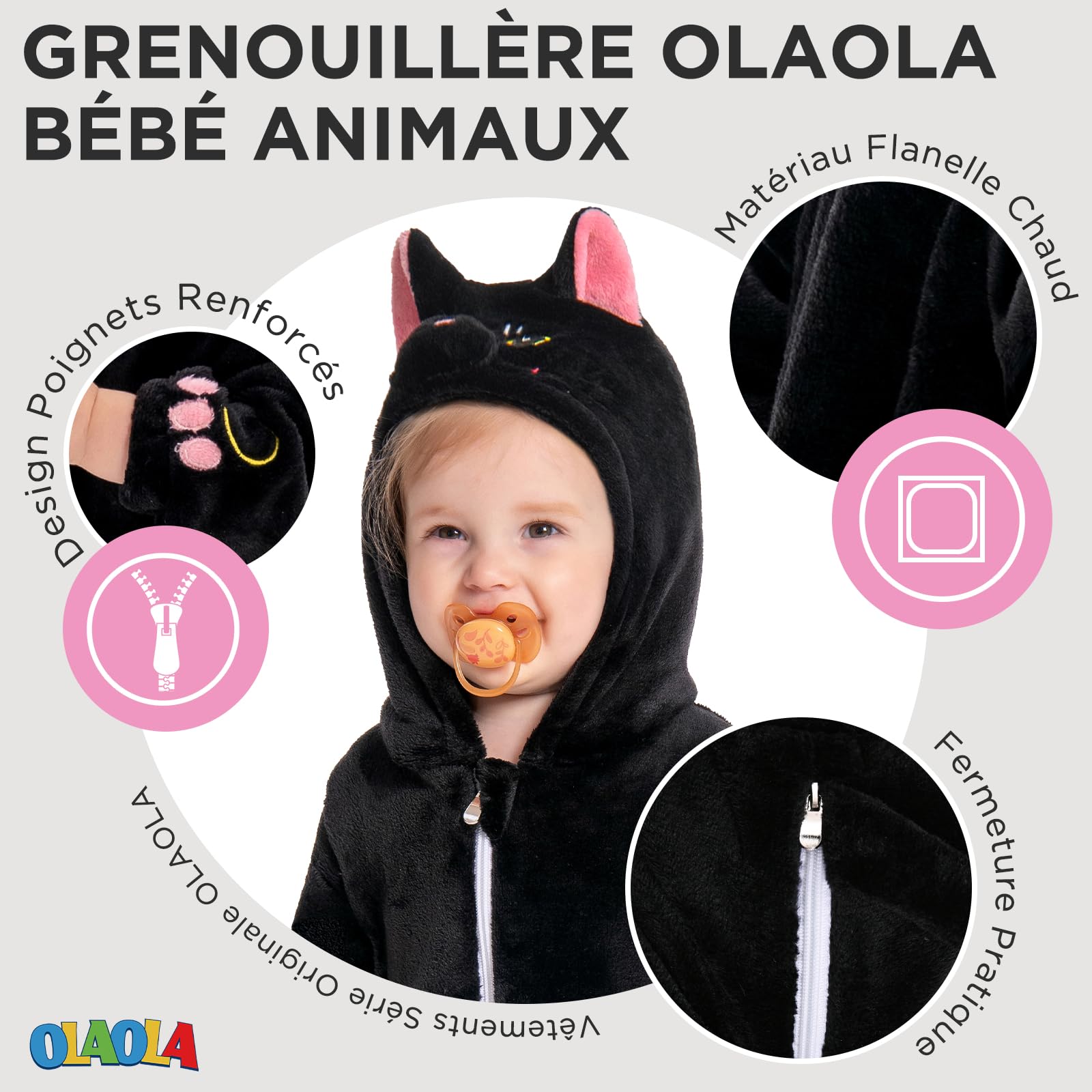 OLAOLA Grenouillère Bébé Unisexe, Pyjama en Flanelle Douce, Costume d'Animal pour Enfant, Combinaison à Capuche Cartoon