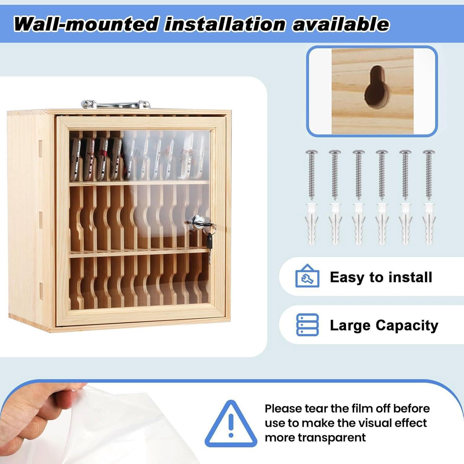 LockabPersonal LockabPersonal Locker Aufbewahrungsbox aus Holz mit 36 Fächern, transparenter Schreibtisch für Handys, Zubehör und kleine Gegenstände