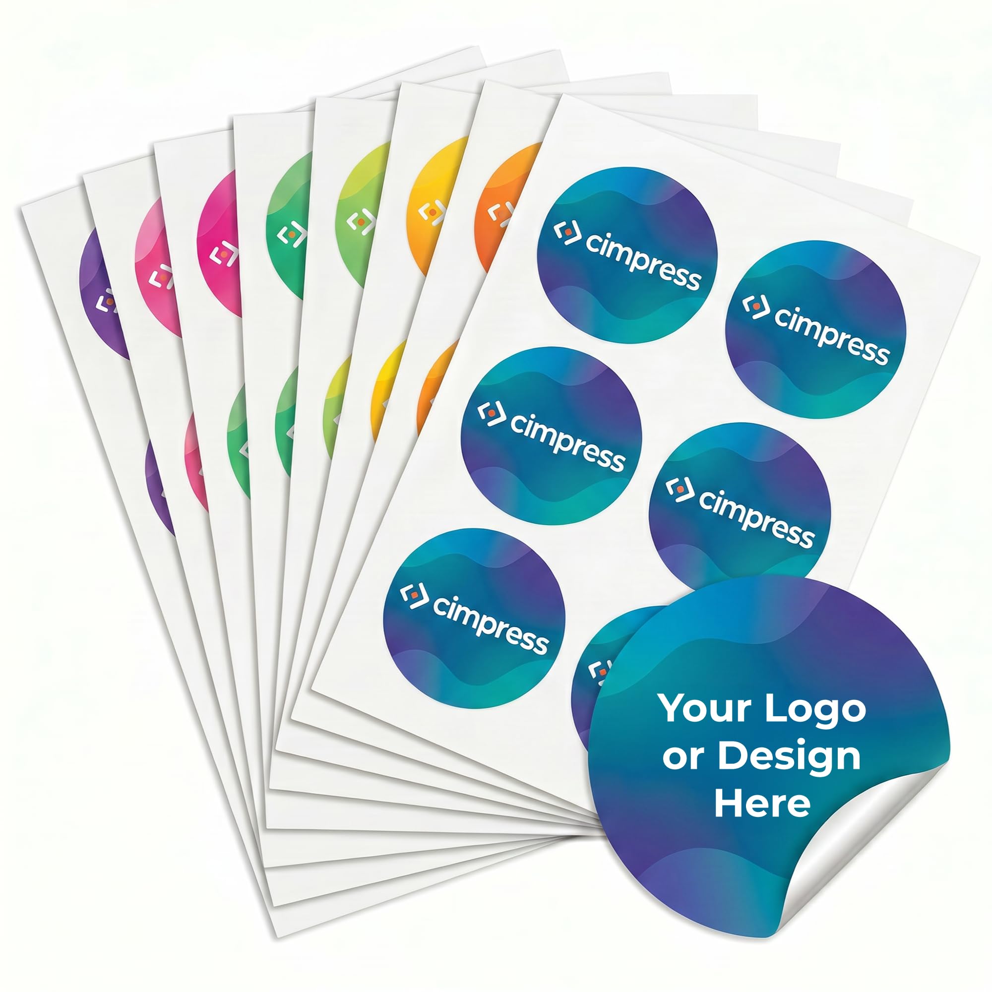 Cimpress Personalised Sticker Sheets, Pack of 60, Round (7.6 x 7.6 cm) Matte White Labels, Add Logo and Design to Easy Peel Self Adhesive Packaging Seals for Business