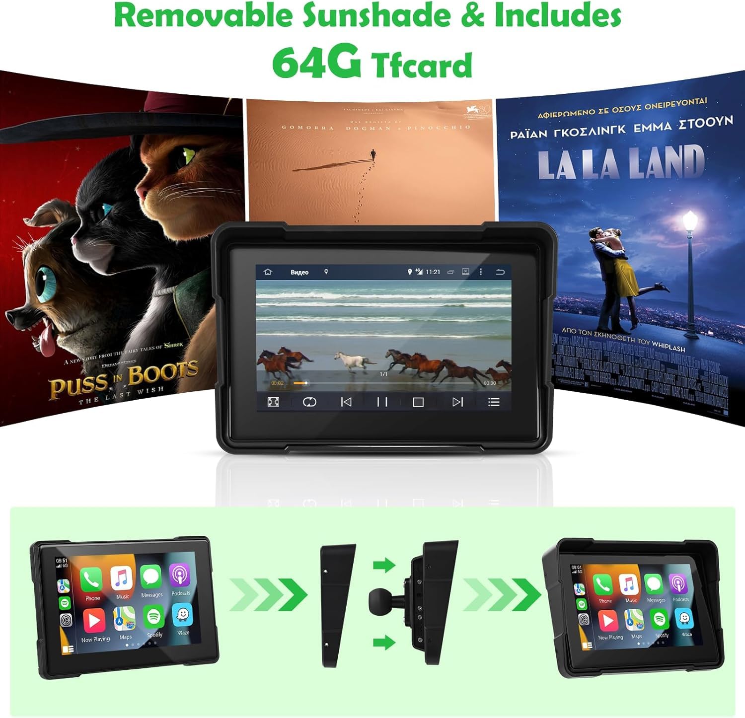 Euakee 5 Pollici Impermeabile Touch Screen Moto Car-play & Android Auto Navigatione GPS Wireless 1000 Nit