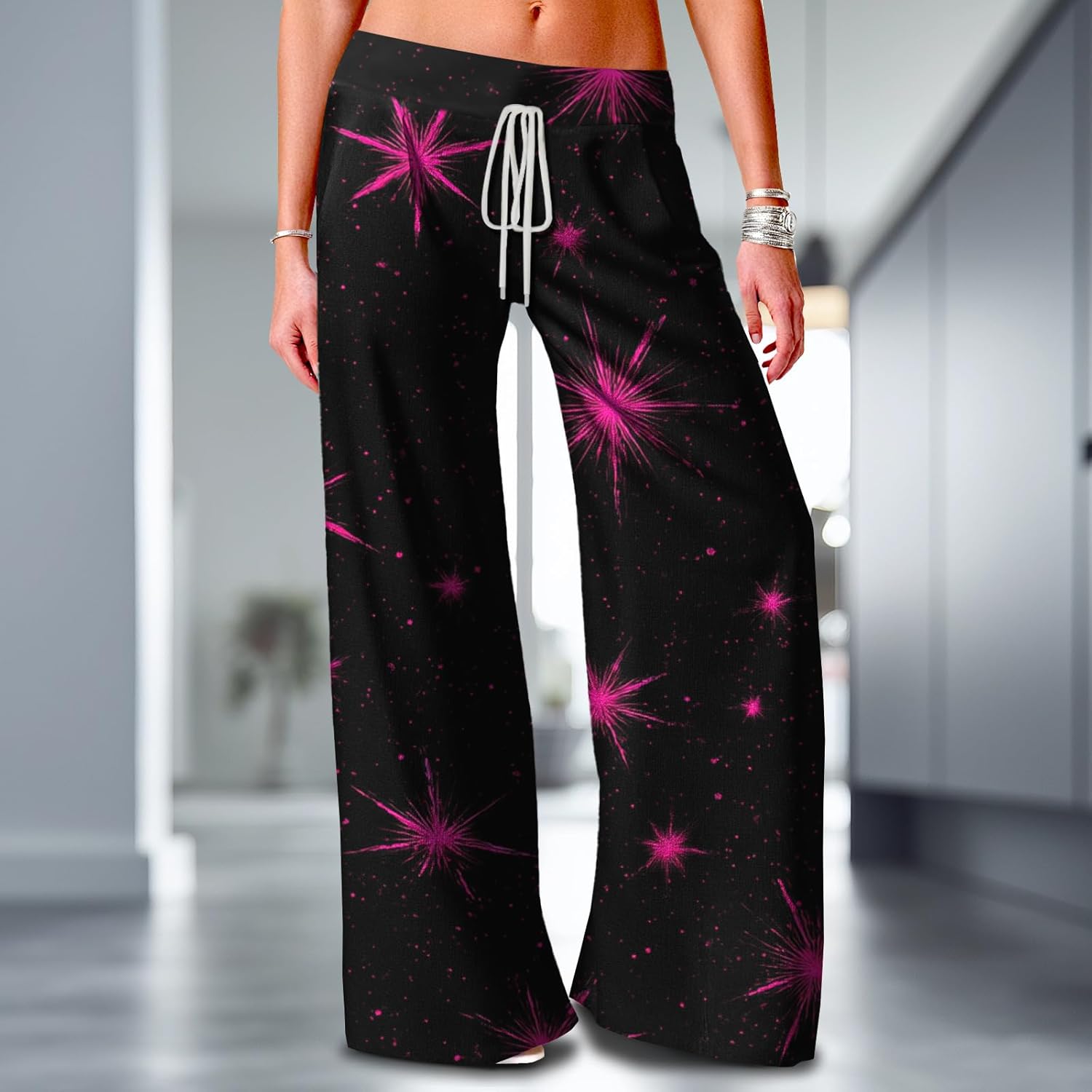 Wide Leg Trousers Women Drawstring Trousers Flowy Work Pants with Pockets Fashion Clothes Summer Outfit Plus Size - Image 2