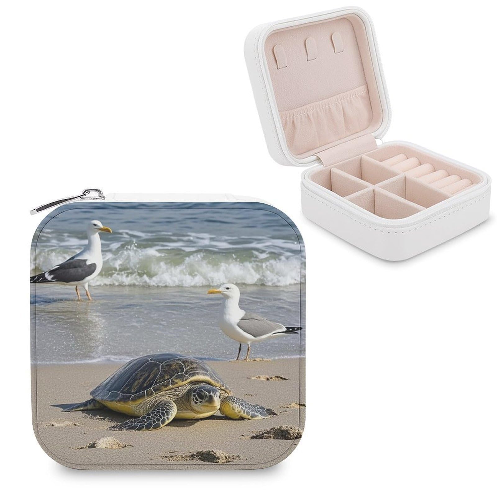 LZQPOEAS Green Sea Turtle Jewelry Box Mini Jewelry Travel Case Trendy Stuff Ring Box Custom PU Leather Jewelry Boxes Portable Jewelry Case Earring Storage Organizer for Girls Women