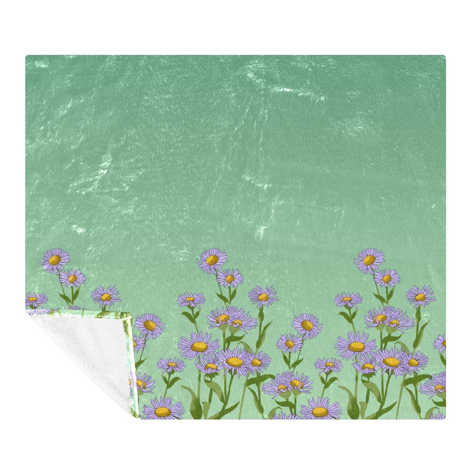 Couverture Polaire de Qualité Supérieure Marguerite Violet Printemps Vert