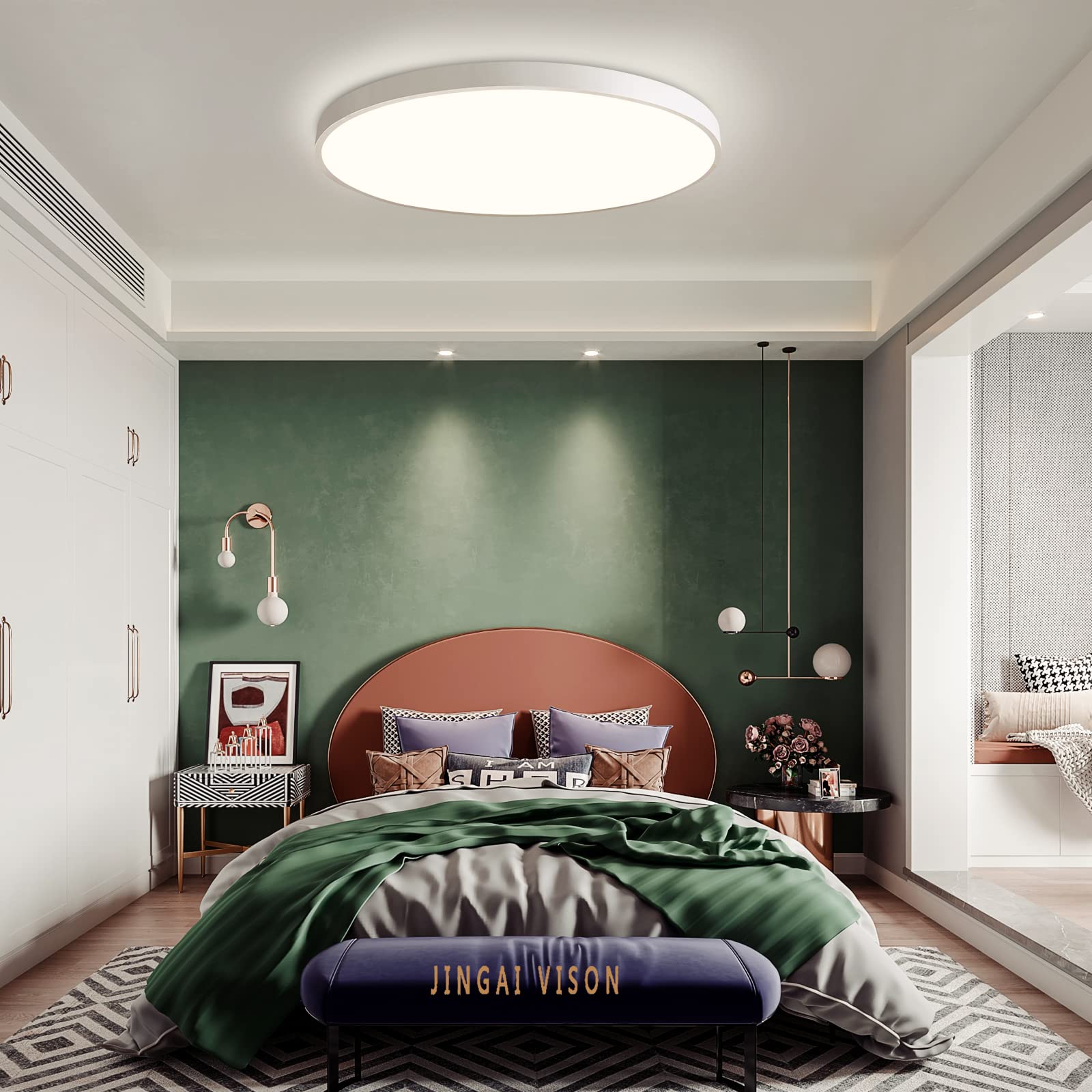 JDONG Smart 54W LED Deckenleuchte Dimmbar Wlan Deckenlampe Kompatibel mit Alexa und Google Home 3000-6500K Flach Rund Lamp für Schlafzimmer Wohnzimmer Küche Flur Balkon Keller Ø50CM
