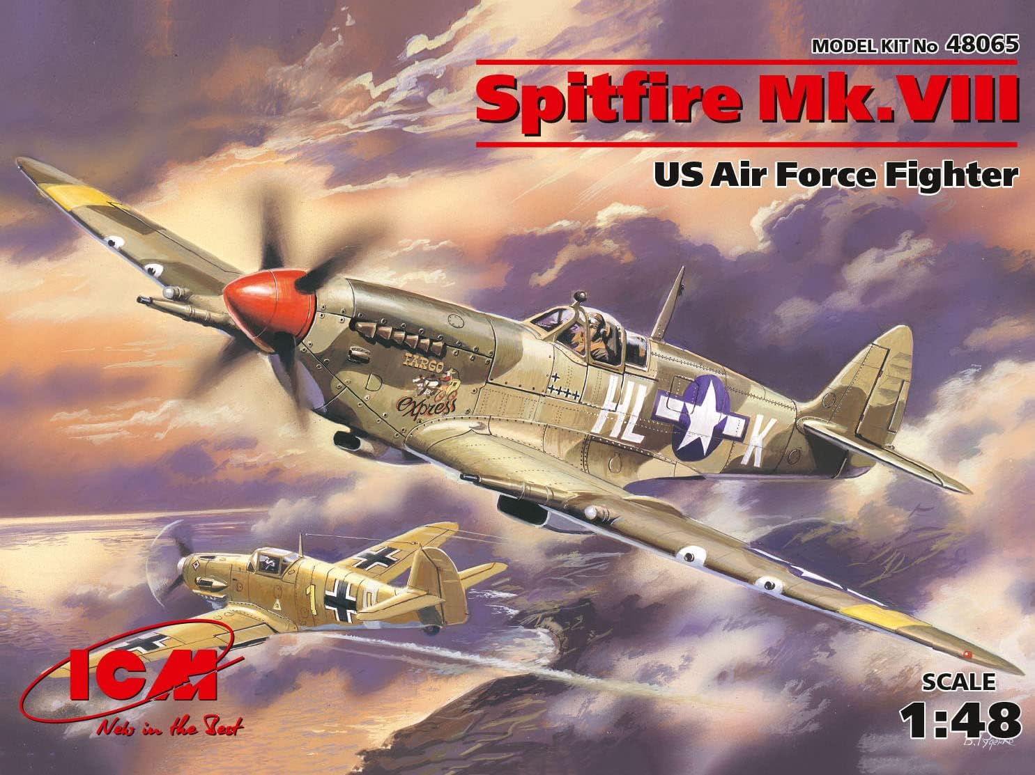 ICM 48065 - Plastic Military Plane Spitfire Mk.VIII, Airplane Model WWII USAAF Fighter - Scale 1:48