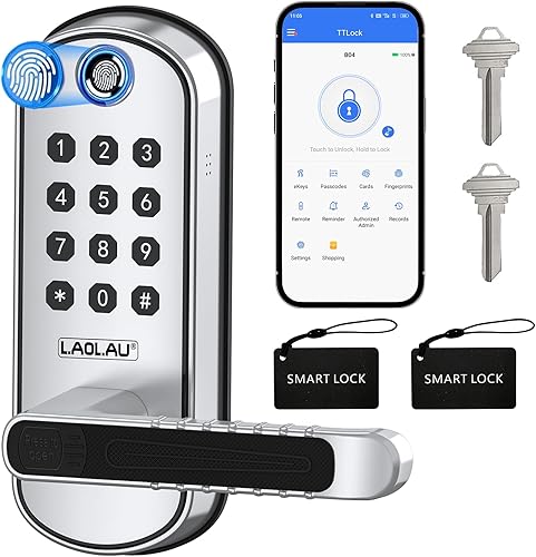 Miniatura 10 de B04 - Cerradura electrónica de puerta con teclado y asa, cerradura de puerta inteligente de entrada sin llave, control remoto por aplicación, Negro