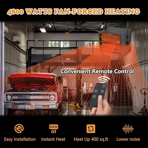 Miniatura 5 de Calentador eléctrico de garaje de 4800 vatios, calentador de tienda enchufable de 240 V con control remoto de función completa, calentadores de